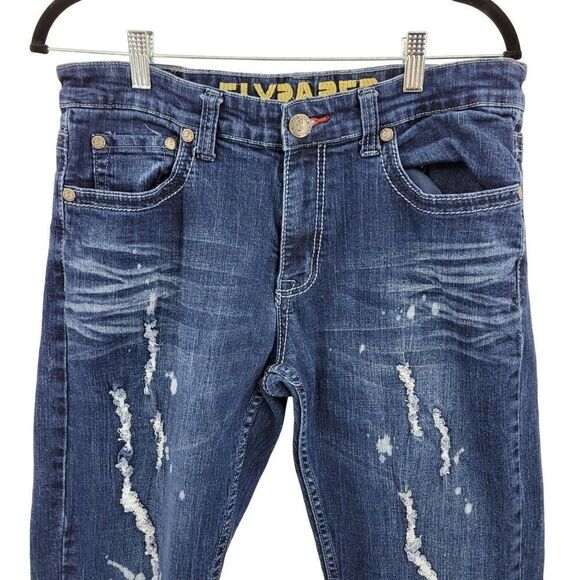 Flypaper Jeans Straight Whisker Distressed Embroidered Pockets Dark Wash 34 x 32 - Picture 6 of 14